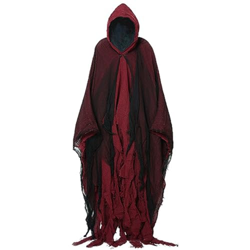 Hooked Cloak Scary Halloween Shabby Lag Cloak mit schwarzem Tüll für Männer, Frauen Vintage mittelalterliche Renaissance -Umhang mit Kapuze für Cosplay, Kostüm, Bühne, Filmprop (rot) Hooked Cloak von Ligeinsrk