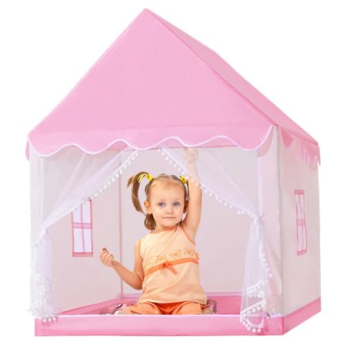 Kinderzelt Indoor, 41 x 49 x 50 Zoll atmungsaktives Spielzelt mit Mesh-Türvorhang, abnehmbares Kinderspielhaus mit Metallunterstützung für 1-12 Jahre altes Kleinkind, Style 1, Innen von Ligeinsrk
