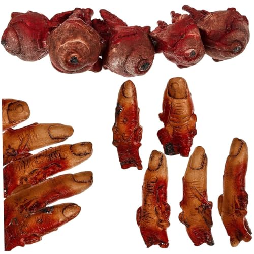 Ligeinsrk 15 Stücke gebrochene falsche Körperteile blutige Dekoration beängstigende gefälschte Finger Augäpfel Horror Requisiten Halloween Horror Haunted Room Vampir Zombie Party Gefälligkeiten von Ligeinsrk