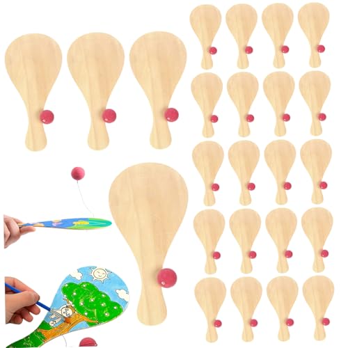 Ligeinsrk 24pcs Paddelkugel mit Schnur, leeres Holzpaddel, kreatives Spielzeug im Freien für handgezeichnetes, DIY-Handwerk, Ball von Ligeinsrk