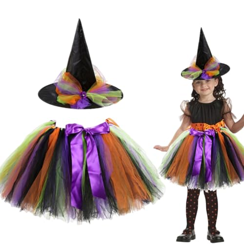 Ligeinsrk 2pcs/Set Kleinkind Witch Kostüm mit Tulle Rock & Hut, Halloween Witch Kostüm für Girls Cosplay Party Dress Up (L) von Ligeinsrk