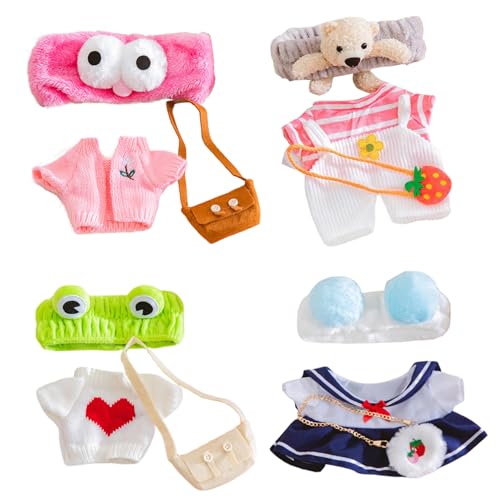 Ligeinsrk 4 Sets ausgestopfte Tierkleidung, 12 Plüsch Duck Kawaii Babypuppenkleidung Set mit Plüschstirnband und Tasche farbenfrohe DIY Duck Doll Set für Mädchen Jungen, Stofftier von Ligeinsrk