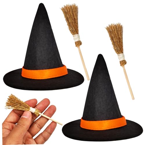 Ligeinsrk 4PCS/Set Hexenhut und Hexenbesen, Filztuch Mini Hexenhüte, DIY Halloween -Handwerksvorräte für Halloween, Weihnachten, Puppenhausdekorationen, schwarzer Hexenhut Ligeinsrk 4PCS/Set Hexenhut und Hexenbesen, Filztuch Mini Hexenhüte, DIY Halloween -Handwerksvorräte für Halloween, Weihnachten, Puppenhausdekorationen, schwarzer Hexenhut von Ligeinsrk