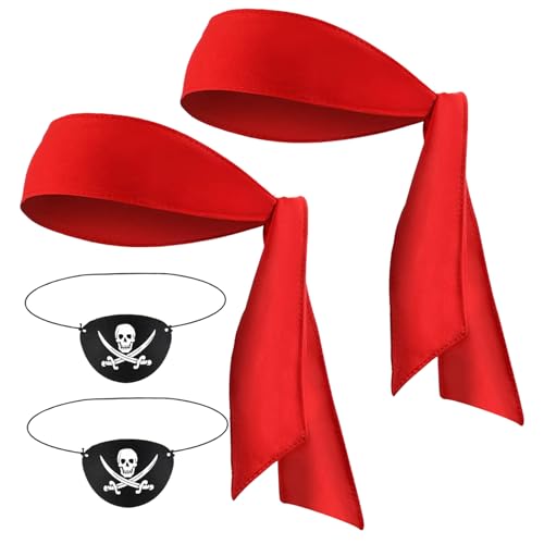 Ligeinsrk 4pcs Pirat -Kostüm umfasst 2pcs 39x2 Piratenbandana und 2pcs Skull Pirate Eye Patch, lustige Piratenzubehör für Halloween Masquerade Cosplay Party Pirate Bandana von Ligeinsrk