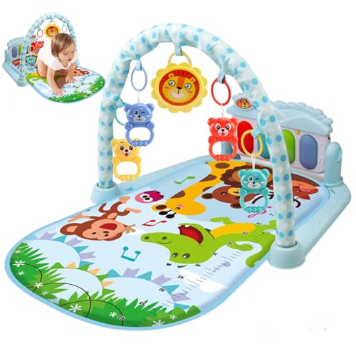 Ligeinsrk Baby Activity Center mit Musik und leichtem sicherem und abnehmbarem lustigen Babyspielmatte mit Rassel -Anhänger einstellbarem Brett für Neugeborene Kleinkinder, Keine Batterie, blau von Ligeinsrk