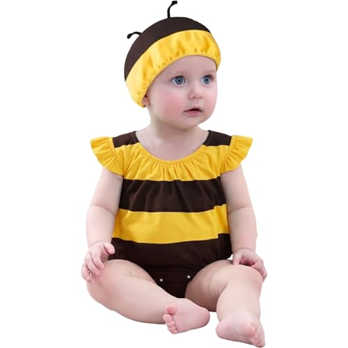 Ligeinsrk Babykostüm, Cartoon Bee Kostüm Kinder mit Hut, ärmellose Baby -Rolmer, Baumwoll -Overall für Maskeradeparty, M, Biene von Ligeinsrk