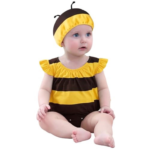 Ligeinsrk Babykostüm, Cartoon -Bienenkostüm Kinder mit Hut, ärmellose Baby -Rolpper, Baumwoll -Overall für Maskerade -Party, S, Biene von Ligeinsrk