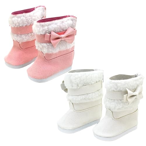 Babypuppenschuhe, 2 Paare 18 -Zoll -Puppenschuhe, süße Winterstiefel mit Kunstfutter und Bogen, Pu -Accessoires für 18 Zoll Puppen Weihnachten Outfit Baby von Ligeinsrk