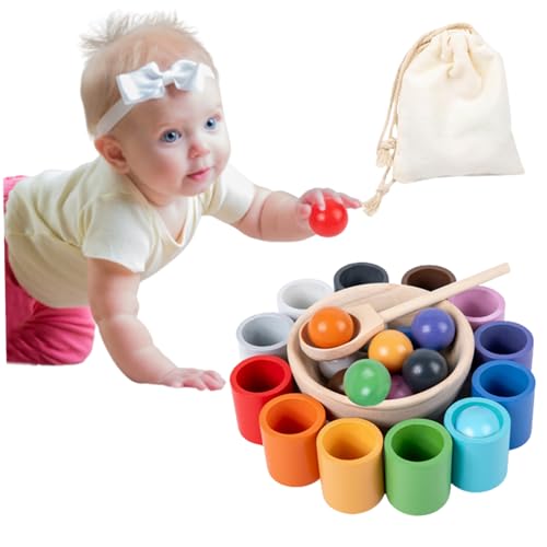 Ligeinsrk Bälle in Cups Spielzeug Regenbogen Holz Sorter Game Farberkennung Kleinkind Matching Game Toys 12 Farben von Ligeinsrk