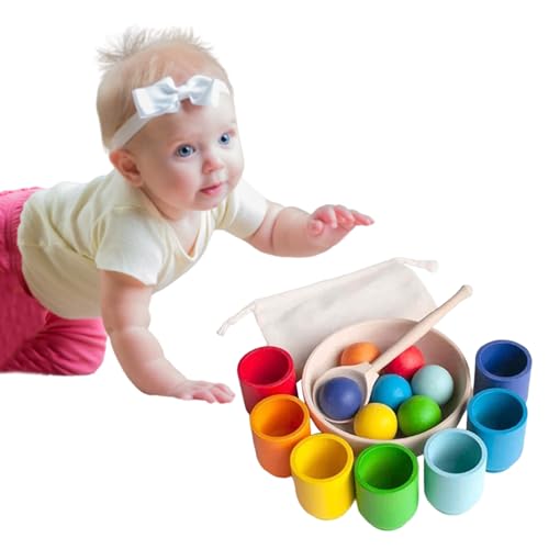 Ligeinsrk Bälle in Cups Spielzeug Regenbogen Holz Sorter Game Farberkennung Kleinkind Matching Game Toys 7 Farben von Ligeinsrk