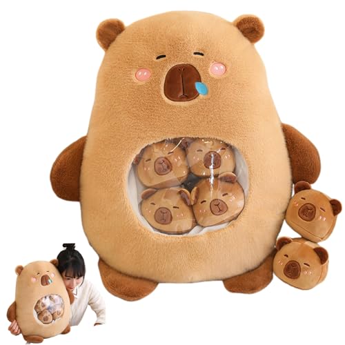 Ligeinsrk Capybara Plüsch mit 6 abnehmbaren Mini -Capybara im 14x18 -Zoll -Snack Kissen Baumwolle ausgestopftes entzückendes Kuschelkissen für Kinder und Erwachsene, Brown von Ligeinsrk