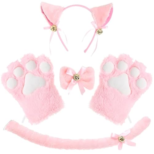 Ligeinsrk Cat Cosplay Set Plush Cat Ohrs Pfoten mit Halskette und Schwanz für Halloween -Weihnachtsfeier (Pink) Cosplay -Requisiten von Ligeinsrk