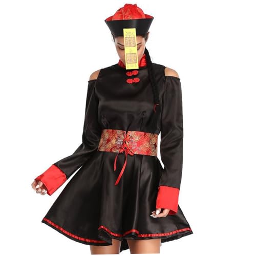 Ligeinsrk Chinesisches Zombie -Kostüm für Frauen, Vintage Stickerei Dynastie Zombie Kleid mit Hut und Gürtel für Halloween (L) von Ligeinsrk