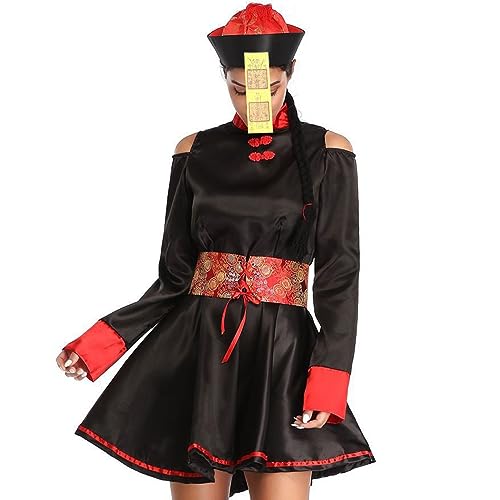 Ligeinsrk Chinesisches Zombie -Kostüm für Frauen, Vintage Stickerei Dynastie Zombie Kleid mit Hut und Gürtel für Halloween (M) von Ligeinsrk