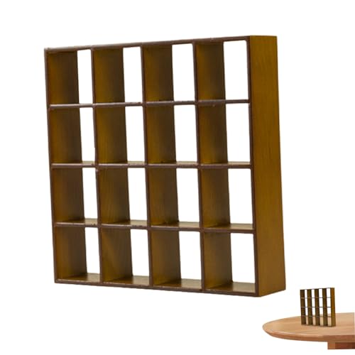 Ligeinsrk Dollhouse Bücherregal Realistische Holz 1:12 Miniatur Bücherregal 16 Gitter Mini Display Regal Wand Rack Stand Dollhouse Möbel für Zubehör Dekorationen Walnussfarbe von Ligeinsrk