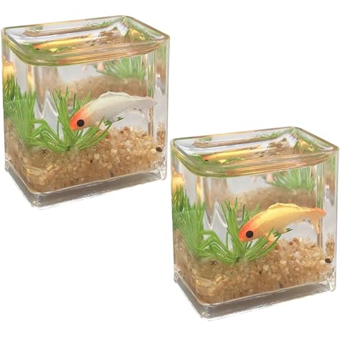 Ligeinsrk Dollhouse Fish Tank 2 Set 1:12 Simulation Simulation Miniatur Fischschale Spielzeugpuppenhausdekor für Wohnzimmerzubehör, Quadrat von Ligeinsrk