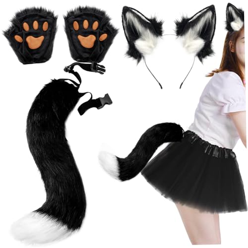 Ligeinsrk Fox Ohren und Schwanz Therian Paws, 3 Pack Faux Fur Therian Ausrüstung, Flauschige lustige Fox -Kostüm Erwachsene Frauen für Rollenspielparty, weiße Schwarze Ausrüstung Ligeinsrk Fox Ohren und Schwanz Therian Paws, 3 Pack Faux Fur Therian Ausrüstung, Flauschige lustige Fox -Kostüm Erwachsene Frauen für Rollenspielparty, weiße Schwarze Ausrüstung von Ligeinsrk