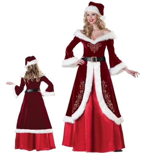 Ligeinsrk Frau Claus Kostüm erwachsene Frauen, 3pcs/Set Frau Claus Kleid mit Hut, Gürtel, Rock, Santa Kostüm für Weihnachten, Cosplay, Geburtstag, Schulshow, M Santa von Ligeinsrk