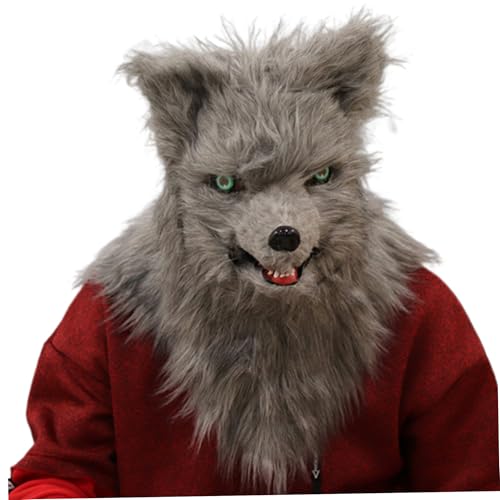 Ligeinsrk Fuchsmaske, realistische pelzige Fuchskopfschutz, bewegliche Kiefer Wolfsmasken für Halloween Cosplay (Grau) von Ligeinsrk