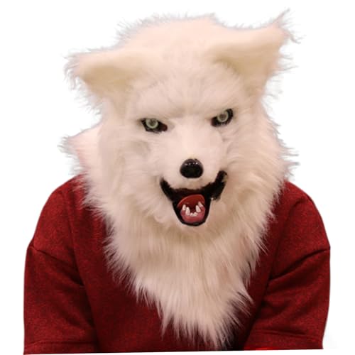 Ligeinsrk Fuchsmaske, realistischer pelziger Fuchskopfschutz, bewegliche Kiefer Wolfsmasken für Halloween Cosplay (weiß) von Ligeinsrk