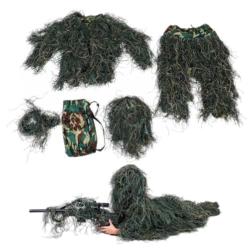 Ligeinsrk Ghillie-Anzug für Kinder, atmungsaktive 3D-Camoanzug, Jagdkleidung mit Jacke, Hosen, Kapuze, Tragetasche, Ghillie (1, 1-, 3 m) von Ligeinsrk