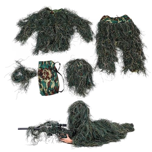 Ligeinsrk Ghillie-Anzug für Kinder Höhe 43.31-51, 18 Zoll, 5 in 1 atmungsaktivem 3D-Camo-Anzug, Jagdkleidung einschließlich Jacke, Hosen, Kapuze, Tragetasche Ligeinsrk Ghillie-Anzug für Kinder Höhe 43.31-51, 18 Zoll, 5 in 1 atmungsaktivem 3D-Camo-Anzug, Jagdkleidung einschließlich Jacke, Hosen, Kapuze, Tragetasche von Ligeinsrk