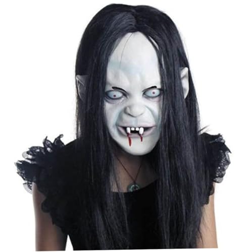 Ligeinsrk Halloween Horror Grimace Ghost Maske Scary Zombie Emulsion Skin mit Haaren (schwarzes Haar), 25 * 21 cm, gruselige Maske Halloween, Zombie von Ligeinsrk