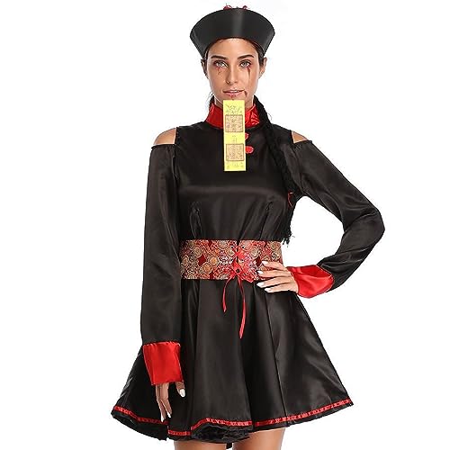 Ligeinsrk Halloween -Kostüme für Frauen Chinese Zombie Kostüm Vintage Stickerei Klassische Klassiker Red -and -Dynastie Zombie Kleid mit Hut und Gürtel für Halloween Cosplay Party, m von Ligeinsrk