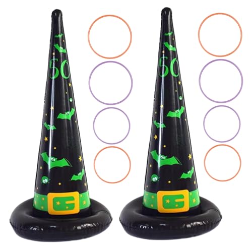 Ligeinsrk Halloween -Spiele, 2pcs 11x22 -Zoll aufblasbare Hexenhut mit 8pcs Plastikring für Kinder Erwachsene Familienbedarf, Hexenhut, Halloween -Spielzeuge von Ligeinsrk