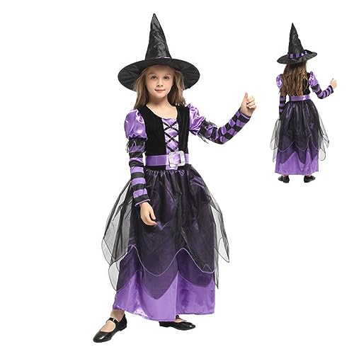 Ligeinsrk Hexenkostüm für Mädchen mit Hut und Gürtel Kids Halloween komfortable Kleider Cosplay -Bühne Performance Mwitch von Ligeinsrk