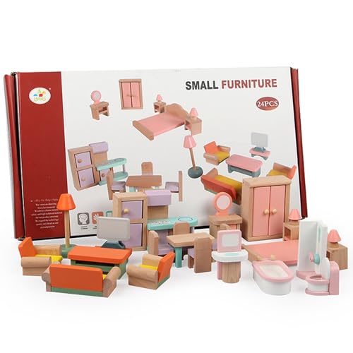 Holzpuppenhausmöbel Set mit 24 Prozent süße Puppenhausmöbel Simulation Dollhouse Möbel Realistische Puppenhaus Miniaturen tun Spielen Spielzeug & Geschenke, Holzpuppenhausmöbel Set von Ligeinsrk