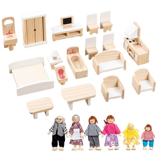 Ligeinsrk Holzpuppenhausmöbel Set mit 6 Familienpuppen, 5 Zimmermöbel, DIY -Bildungszubehör für Kinder 3+ Weihnachtsfeier Geburtstagsgeschenke, Weiß Ligeinsrk Holzpuppenhausmöbel Set mit 6 Familienpuppen, 5 Zimmermöbel, DIY -Bildungszubehör für Kinder 3+ Weihnachtsfeier Geburtstagsgeschenke, Weiß von Ligeinsrk