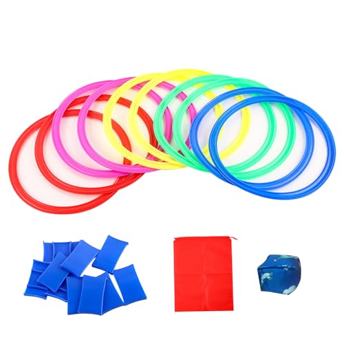 Ligeinsrk Hopscotch-Ringe Spiel, 10pcs Round Hopscotch Ringe mit Bohnensack werfen 11 Zoll mehrfarbigem Hindernisstreck von Ligeinsrk