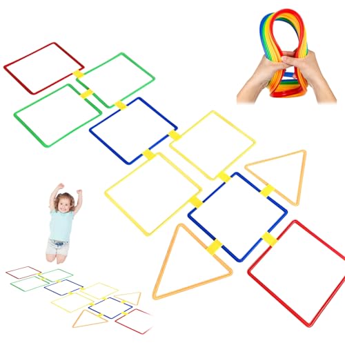 Ligeinsrk Hopscotch Rings Game, 10pcs Hopscotch Rings 15inch Square ＆ Triangle Multi-Farben-Hinderniskurse Spaß Spiel Kinder Outdoor-Spielausrüstung von Ligeinsrk