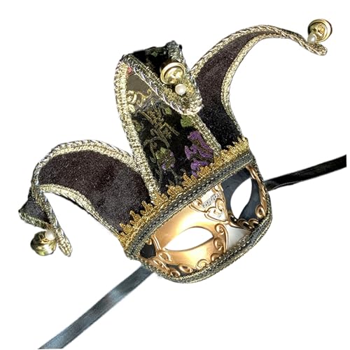 Ligeinsrk Jestermaske für Männer Frauen exquisites venezianisches Halbgesicht Maskerade mit Kopfgurt 7,5x13.4in Halloween Party, Cosplay, Bühne, Schwarz Ligeinsrk Jestermaske für Männer Frauen exquisites venezianisches Halbgesicht Maskerade mit Kopfgurt 7,5x13.4in Halloween Party, Cosplay, Bühne, Schwarz von Ligeinsrk
