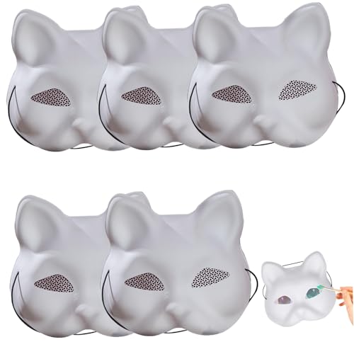 Ligeinsrk Katzenmask -Kit, 5pcs DIY -Farbbund halbe Fuchsmasken, PVC leere Therian Maske für Halloween Masquerade Cosplay Ligeinsrk Katzenmask -Kit, 5pcs DIY -Farbbund halbe Fuchsmasken, PVC leere Therian Maske für Halloween Masquerade Cosplay von Ligeinsrk