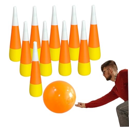 Ligeinsrk Kids Bowling Set, sichere und unterhaltsame aufblasbare Familien Bowlingspiele, tragbare Plastik -Thanksgiving -Spiele, Herbstkarnevalaktivität für Kinder im Indoor im Freien Freien F von Ligeinsrk