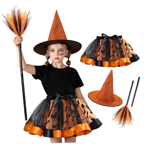 Ligeinsrk Kleinkind-Hexenkostüm, 3pcs/festgelegtes Hexenkostüm mit Tüllrock, Besen und Hut für Mädchen im Alter von 2 bis 4 Jahren, Cosplay-Party-Dekor von Ligeinsrk