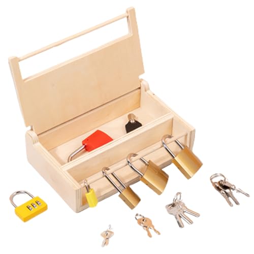 Ligeinsrk Lock- und Schlüsselspielzeug für Kleinkinder Holzschloss -Set mit Metallschlüssel entwickeln feine motorische Fähigkeiten Vorschullernspielzeug Bildung für Kinder Geschenk von Ligeinsrk