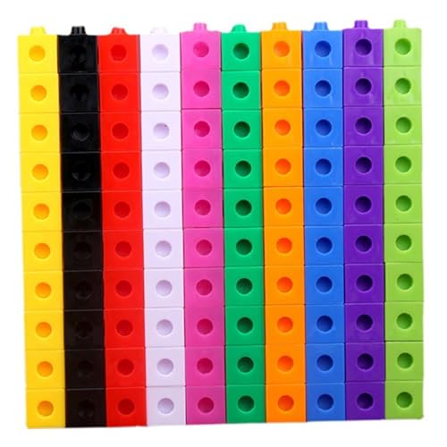 Ligeinsrk Mathematikwürfel 100pcs Zahlenblöcke, Plastikzählungswürfel Bildungsspielzeug, 10 Farben Zahlenblöcke Spielzeug mit 18 Blättern Fragenkarten für Kinder Alter 3+ von Ligeinsrk