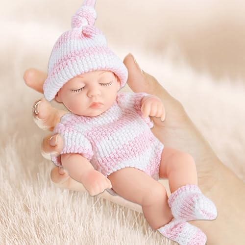 Ligeinsrk Mini -Babypuppen, 7 Zoll Ganzkörper Silikon Schlafbabypuppe mit Kleidung, realistische Neugeborenen -Babys für Kinder Geburtstag Weihnachten (Pink) von Ligeinsrk
