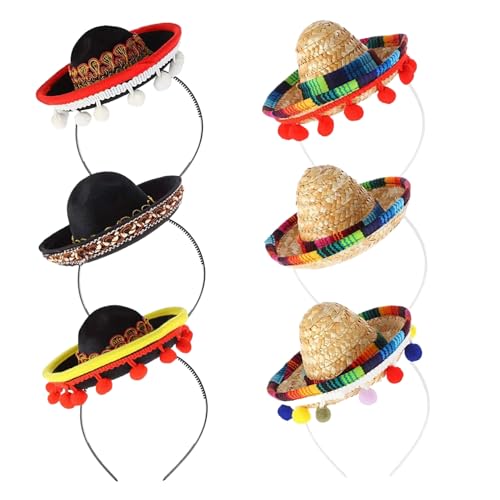 Ligeinsrk Mini sombrero hüte 6pcs kleine sombrero party hüte mit haarreiber mexikanischer partei preis für Menschen pet mexikanische Dekoration Stirnbandmexikaner von Ligeinsrk