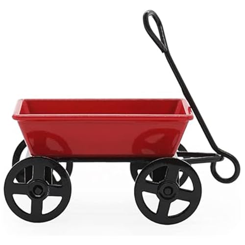 Ligeinsrk Miniatur Red Wagon, Metall Miniature Dollhouse Accessoire Mini Red Wagon für Puppenhausdekoration Zubehör, Schubkarre, Mini -Krippezubehör von Ligeinsrk