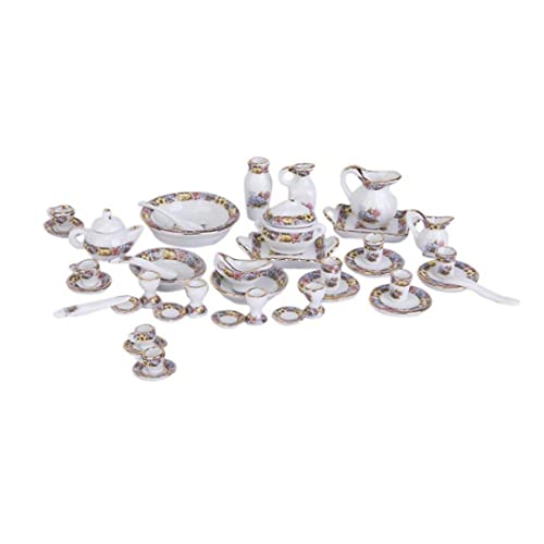 Ligeinsrk Miniature Tee Set Mini Porzellan Teekannen Teetassen Teller Gerichte Kit Puppenhaus Accessoires 40pcs von Ligeinsrk