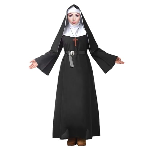 Ligeinsrk Nonne Kostüme für Frauen Halloween Nonne Outfit mit Kopfbedeckung, Lätzchen, Gürtel und Kreuz Halskette Religiöse Damenkleid Kostüme für Halloween -Party -Cosplay -Vorräte, Outfit, Kostüm von Ligeinsrk