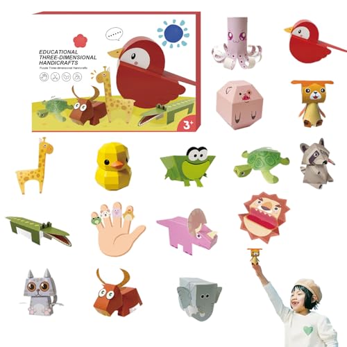 Ligeinsrk Origami Kit 3D DIY Tier thematisches farbenfrohes Klapppapier Set mit Origami-Buch, Bildungspapier Making Kit Art Craft Supplies für Jungen Mädchen, für Kinder im Alter von 8 bis 12 Jahren von Ligeinsrk