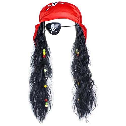 Ligeinsrk Pirate Perücke Hut Kostüm Set Dreadlock Eye Patch Bandana Captain Food Dress Skull Crossbones Haarstücke Outfit für Halloween -Party -Karnevalsrollenspiele Requisiten von Ligeinsrk