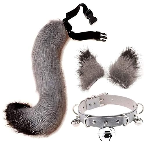 Ligeinsrk Plüsch Wolf Ohren Accessoire, Kunstpelz Pelzwolf Wolf Tail Kit mit Ohren und Glockenkragen für Kinder, Mädchen, Jungen, Teenager, Frauen, Kinder, Party 3pcswalle von Ligeinsrk