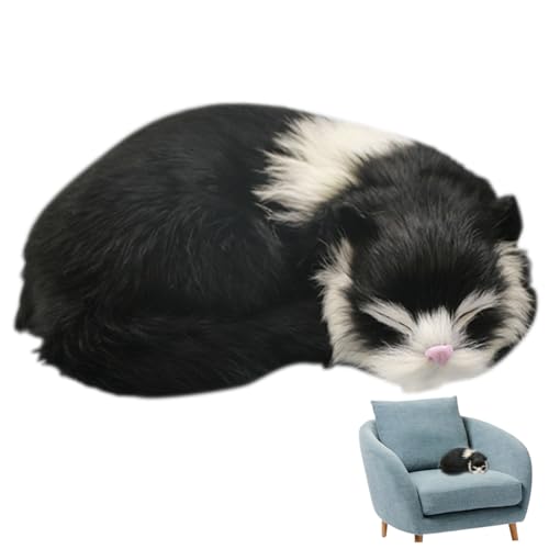 Ligeinsrk Realistische Katze niedliche schlafende Katze Plüsch Simuliertes künstliches Kunstfell Puppen dekorativ detailliertes fälschter Fotografie, schwarz + weiß von Ligeinsrk