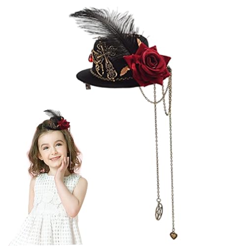Ligeinsrk Steampunk Hut, Mini Vintage Top Hut Haarclip mit Rose, Federn & Kette, Lolita Hair Accessoires für Halloween Tea Party Ligeinsrk Steampunk Hut, Mini Vintage Top Hut Haarclip mit Rose, Federn & Kette, Lolita Hair Accessoires für Halloween Tea Party von Ligeinsrk